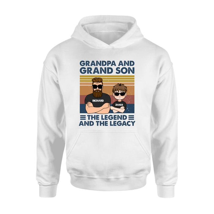 Personalized Grandpa Unisex T-shirt/Long Sleeve/Sweatshirt/Pullover Hoodie - Gift Idea For Grandpa/Grandson/Father's Day - Grandpa And Grand Son The Legend And The Legacy