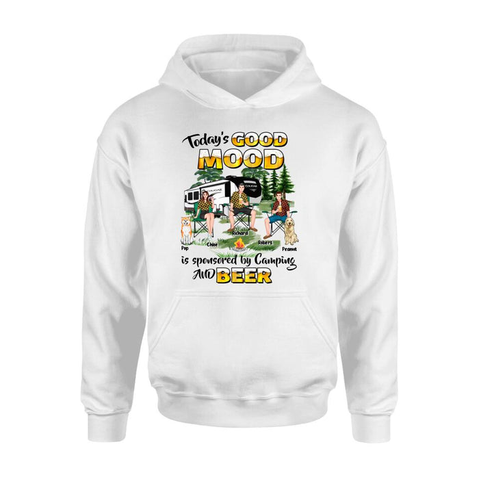 Personalized Camping Shirt/Pullover Hoodie - Gift Idea For Camping Lover/Friends/Couple - Up to 3 People And 2 Dogs - Today's Good Mood Is Sponsored By Camping And Beer