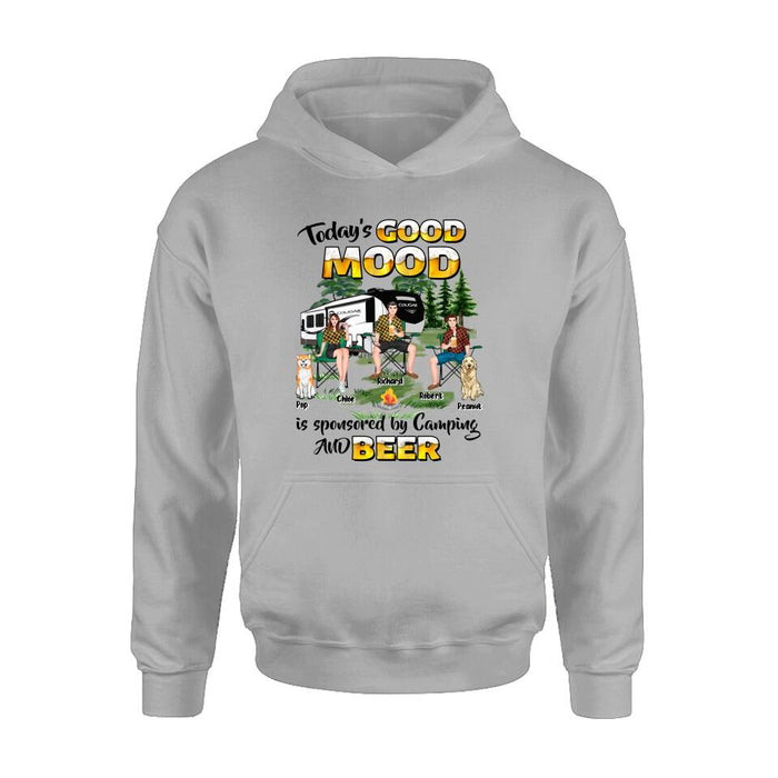 Personalized Camping Shirt/Pullover Hoodie - Gift Idea For Camping Lover/Friends/Couple - Up to 3 People And 2 Dogs - Today's Good Mood Is Sponsored By Camping And Beer