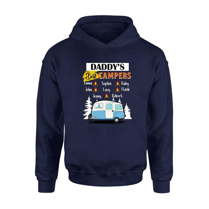 Personalized Daddy's Best Campers Shirt/Pullover Hoodie - Up to 8 Kids - Gift Idea For Father's Day/Camping Lover