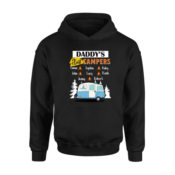 Personalized Daddy's Best Campers Shirt/Pullover Hoodie - Up to 8 Kids - Gift Idea For Father's Day/Camping Lover