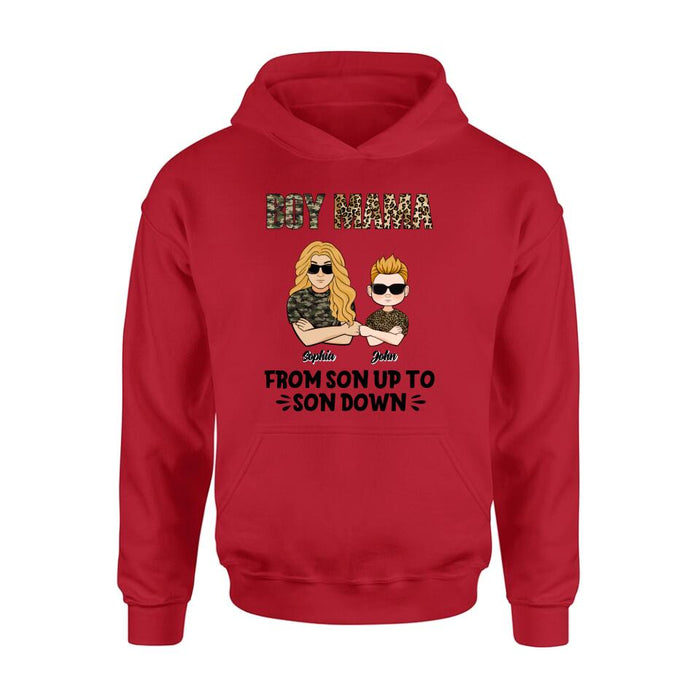 Personalized Boy Mom Shirt/Pullover Hoodie - Up to 5 Kids - Birthday, Mother's Day Gift For Mom, Mother - Boy Mama From Son Up To Son Down