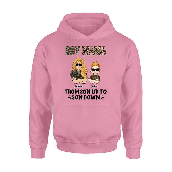 Personalized Boy Mom Shirt/Pullover Hoodie - Up to 5 Kids - Birthday, Mother's Day Gift For Mom, Mother - Boy Mama From Son Up To Son Down