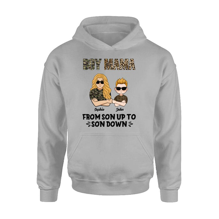 Personalized Boy Mom Shirt/Pullover Hoodie - Up to 5 Kids - Birthday, Mother's Day Gift For Mom, Mother - Boy Mama From Son Up To Son Down