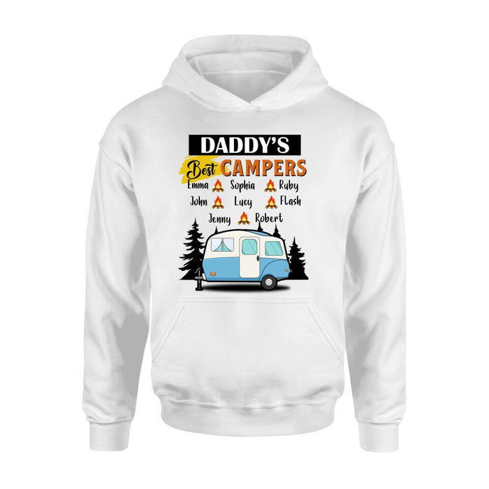 Personalized Daddy's Best Campers Shirt/Pullover Hoodie - Up to 8 Kids - Gift Idea For Father's Day/Camping Lover