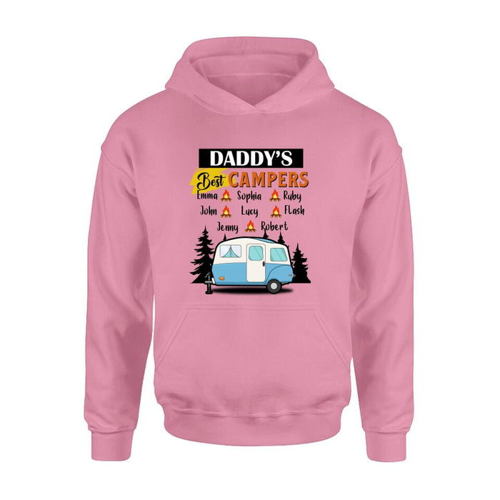Personalized Daddy's Best Campers Shirt/Pullover Hoodie - Up to 8 Kids - Gift Idea For Father's Day/Camping Lover