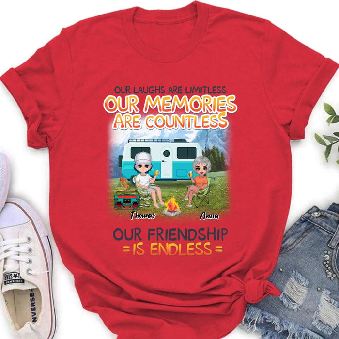 Personalized Mountain Camping Friends Shirt/Pullover Hoodie - Up to 8 People - Best Gift For Camping Lovers - We're More Than Just Camping Friends