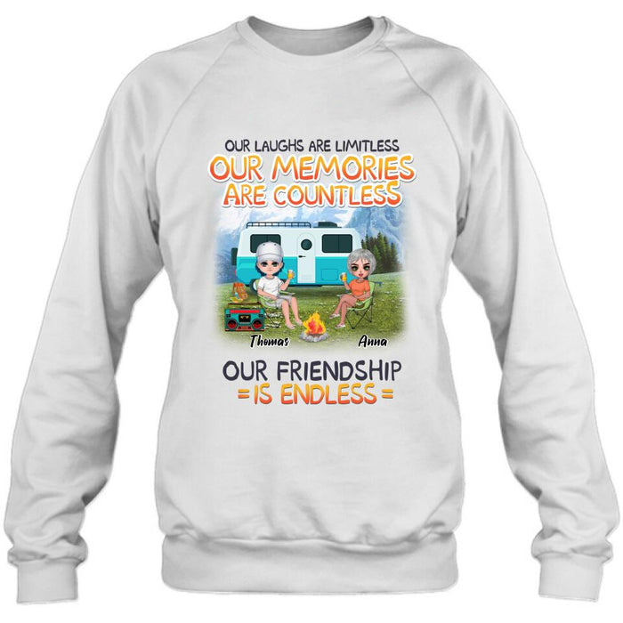Personalized Mountain Camping Friends Shirt/Pullover Hoodie - Up to 8 People - Best Gift For Camping Lovers - We're More Than Just Camping Friends
