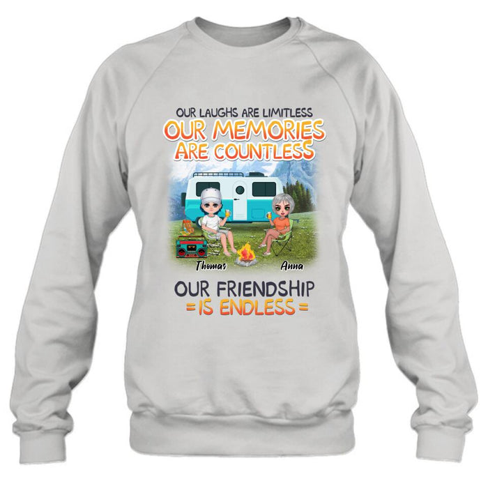 Personalized Mountain Camping Friends Shirt/Pullover Hoodie - Up to 8 People - Best Gift For Camping Lovers - We're More Than Just Camping Friends