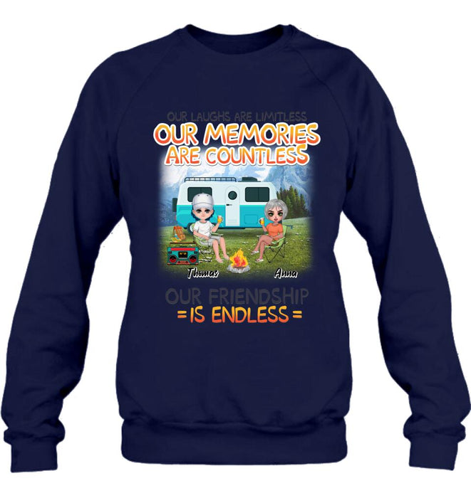 Personalized Mountain Camping Friends Shirt/Pullover Hoodie - Up to 8 People - Best Gift For Camping Lovers - We're More Than Just Camping Friends