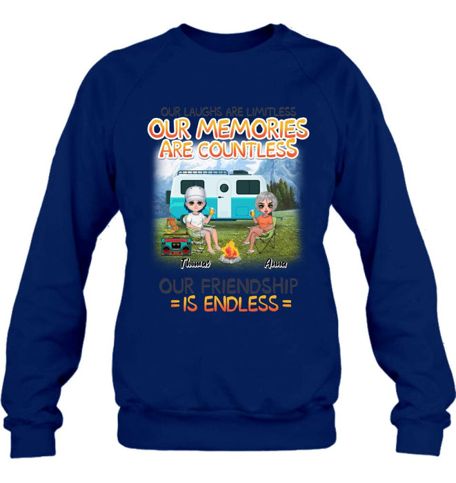 Personalized Mountain Camping Friends Shirt/Pullover Hoodie - Up to 8 People - Best Gift For Camping Lovers - We're More Than Just Camping Friends