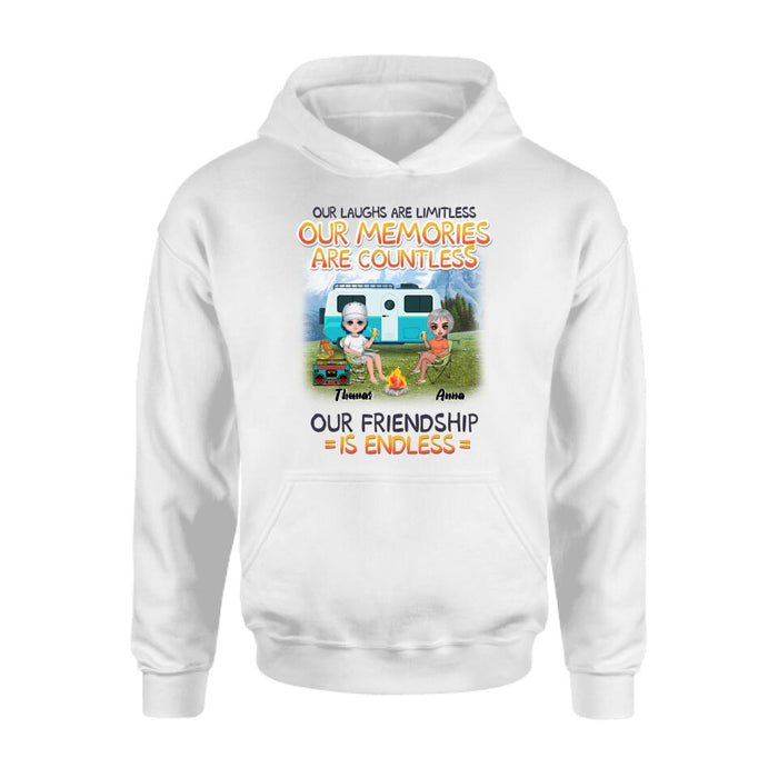 Personalized Mountain Camping Friends Shirt/Pullover Hoodie - Up to 8 People - Best Gift For Camping Lovers - We're More Than Just Camping Friends