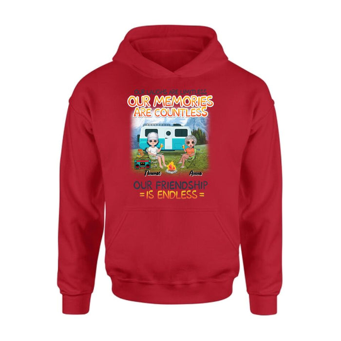 Personalized Mountain Camping Friends Shirt/Pullover Hoodie - Up to 8 People - Best Gift For Camping Lovers - We're More Than Just Camping Friends