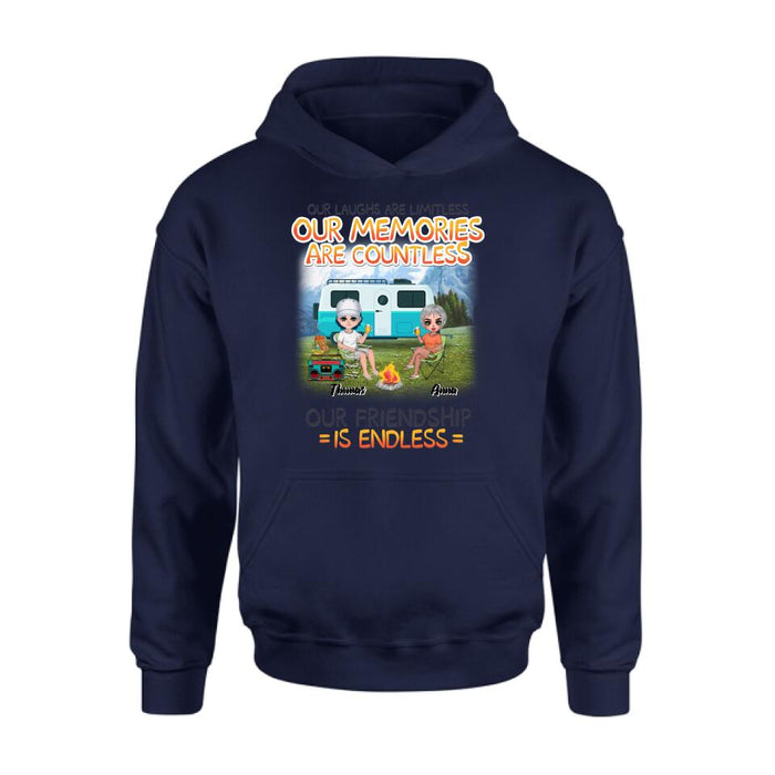 Personalized Mountain Camping Friends Shirt/Pullover Hoodie - Up to 8 People - Best Gift For Camping Lovers - We're More Than Just Camping Friends