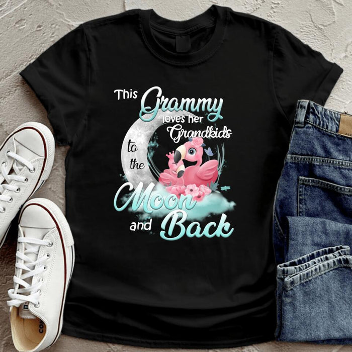 Personalized Grandma Flamingo T-shirt - This Grammy Loves Her Grandkids To The Moon And Back - HWDFYR