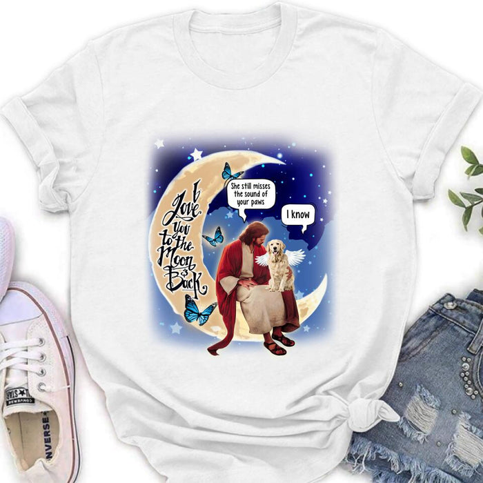 Personalized Dog And Jesus Sitting On The Moon Shirt/Pullover Hoodie - Memorial Gift Idea For Dog Lover