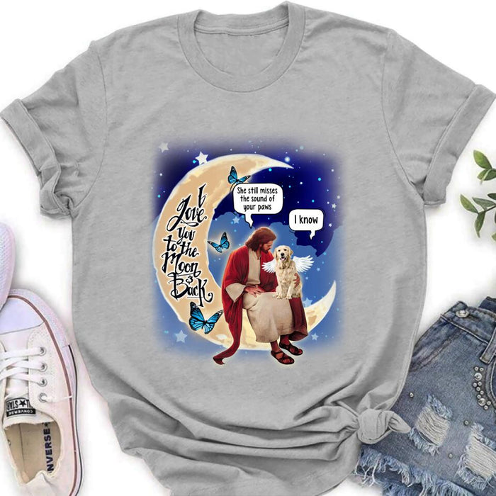 Personalized Dog And Jesus Sitting On The Moon Shirt/Pullover Hoodie - Memorial Gift Idea For Dog Lover