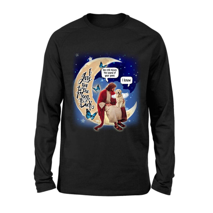 Personalized Dog And Jesus Sitting On The Moon Shirt/Pullover Hoodie - Memorial Gift Idea For Dog Lover