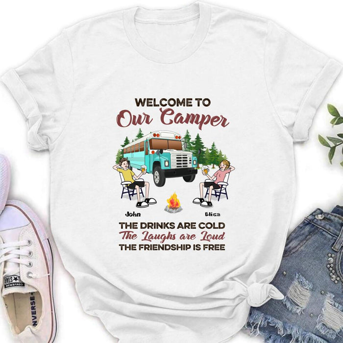 Personalized Camping With Friends Shirt - Up to 6 People - Best Gift For Friends/Camping Lovers - Retired Every Hour Is Happy Hour