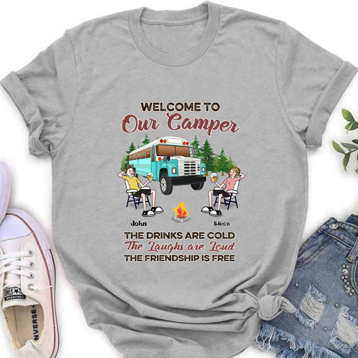 Personalized Camping With Friends Shirt - Up to 6 People - Best Gift For Friends/Camping Lovers - Retired Every Hour Is Happy Hour