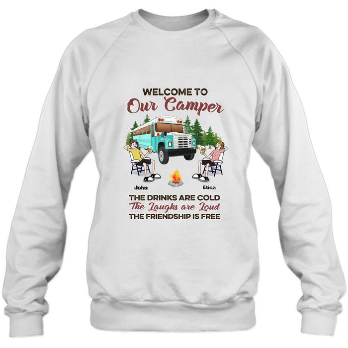 Personalized Camping With Friends Shirt - Up to 6 People - Best Gift For Friends/Camping Lovers - Retired Every Hour Is Happy Hour