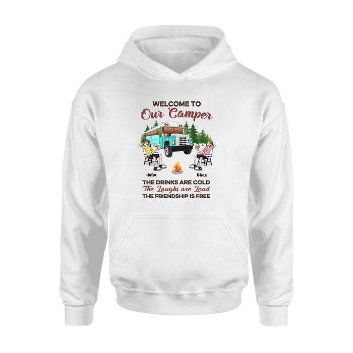 Personalized Camping With Friends Shirt - Up to 6 People - Best Gift For Friends/Camping Lovers - Retired Every Hour Is Happy Hour