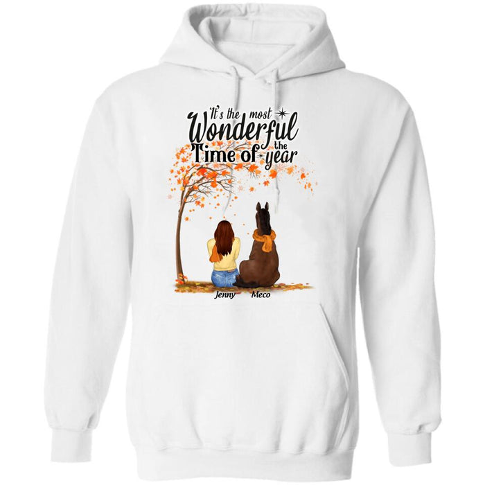 Personalized Horse Mom Autumn T-Shirt - Girl With Up to 3 Horses - It's The Most Wonderful Time Of The Year