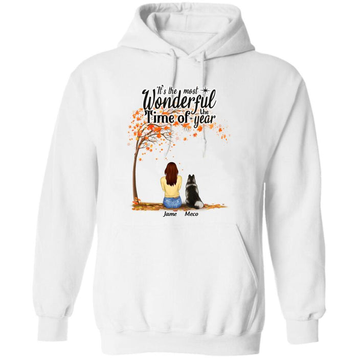 Personalized Horse Dog Mom In Autumn T-Shirt - Up to 3 Horses/Dogs  - It's The Most Wonderful Time Of The Year