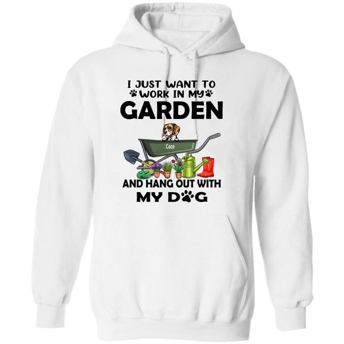 Personalized Dog Garden T-shirt - I Just Want To Work In My Garden And Hang Out With My Dogs - Gift For Dog Lover - GDGJT0