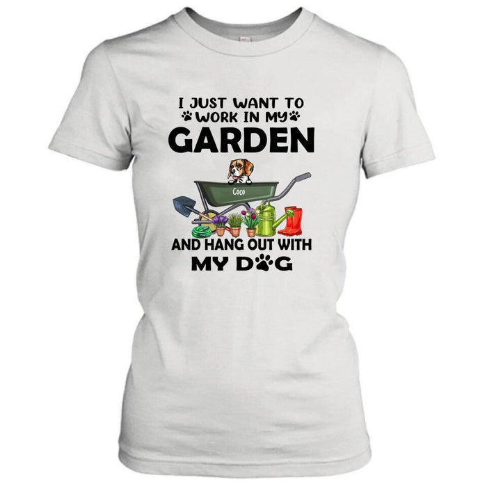 Personalized Dog Garden T-shirt - I Just Want To Work In My Garden And Hang Out With My Dogs - Gift For Dog Lover - GDGJT0