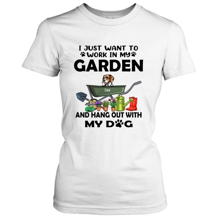 Personalized Dog Garden T-shirt - I Just Want To Work In My Garden And Hang Out With My Dogs - Gift For Dog Lover - GDGJT0