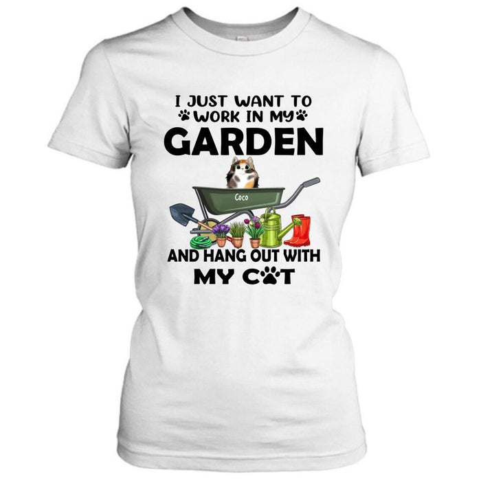 Personalized Cat Garden T-shirt - I Just Want To Work In My Garden And Hang Out With My Cats - Gift For Cat Lover - GDGJT0