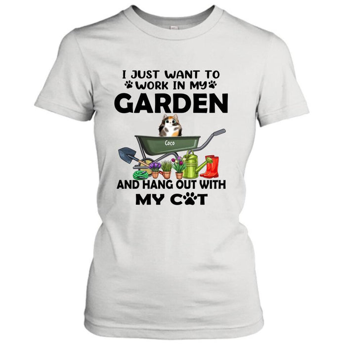 Personalized Cat Garden T-shirt - I Just Want To Work In My Garden And Hang Out With My Cats - Gift For Cat Lover - GDGJT0