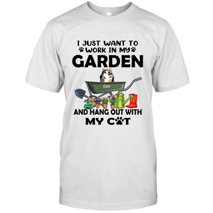 Personalized Cat Garden T-shirt - I Just Want To Work In My Garden And Hang Out With My Cats - Gift For Cat Lover - GDGJT0