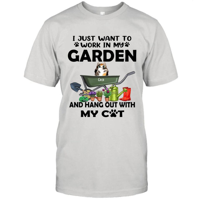 Personalized Cat Garden T-shirt - I Just Want To Work In My Garden And Hang Out With My Cats - Gift For Cat Lover - GDGJT0