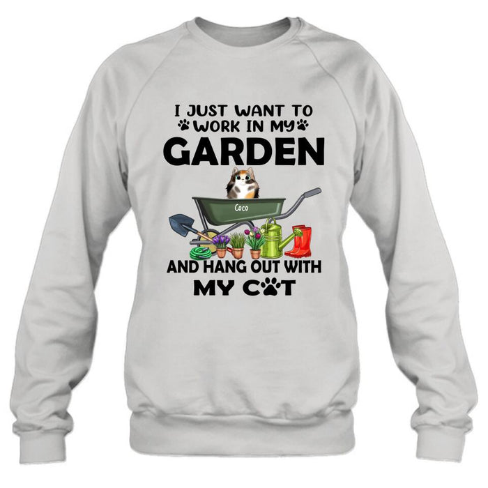 Personalized Cat Garden T-shirt - I Just Want To Work In My Garden And Hang Out With My Cats - Gift For Cat Lover - GDGJT0