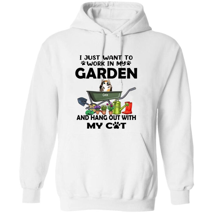 Personalized Cat Garden T-shirt - I Just Want To Work In My Garden And Hang Out With My Cats - Gift For Cat Lover - GDGJT0