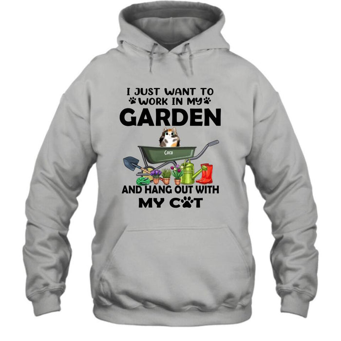 Personalized Cat Garden T-shirt - I Just Want To Work In My Garden And Hang Out With My Cats - Gift For Cat Lover - GDGJT0
