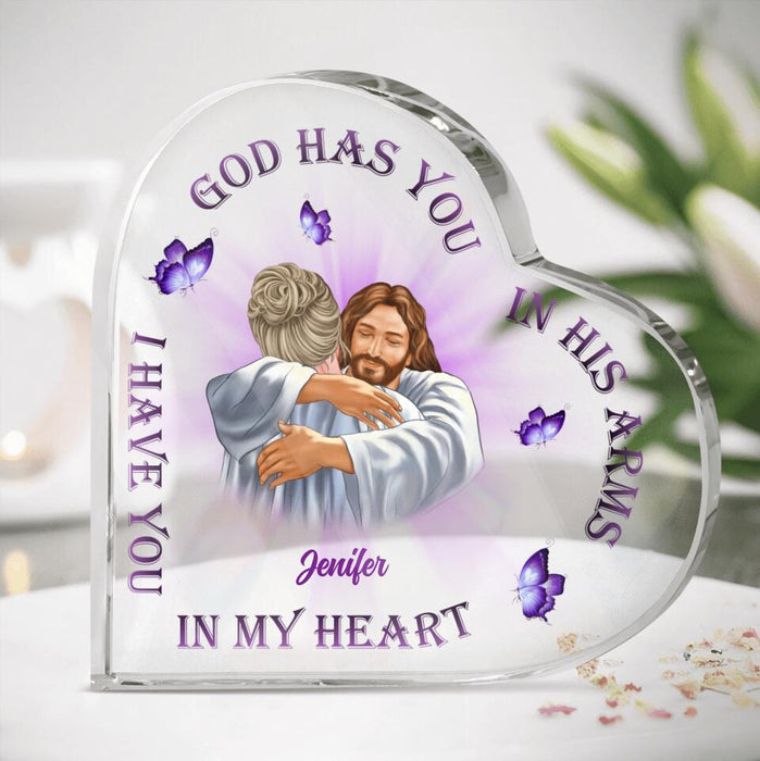 Personalized God Heart Acrylic Plaque - Memorial Gift - God Has You In His Arms