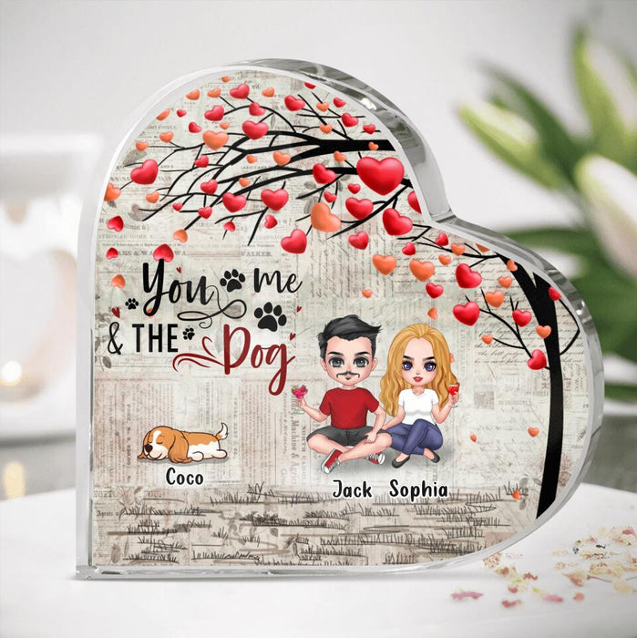 Personalized Couple & Dog Heart-Shaped Acrylic Plaque - Best Gift Idea For Couple/Dog Lovers - Up To 5 Dogs - You, Me & The Dog