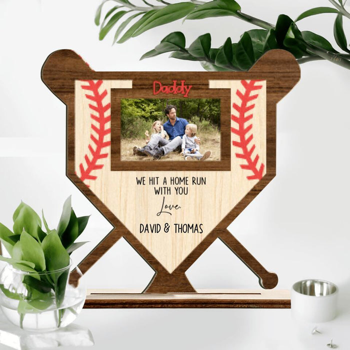 Personalized Baseball Dad Wooden Plaque - Gift Idea For Father's Day/Baseball Lovers - We Hit A Home Run With You