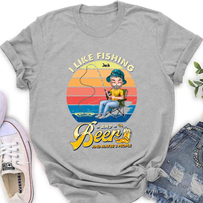 Personalized Fishing Man Unisex T-shirt/Hoodie - Gift For Father's Day/Fishing Lovers - I Like Fishing and Beer and Maybe 3 People