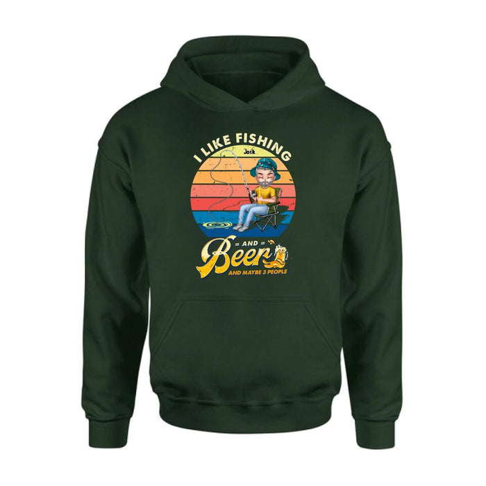 Personalized Fishing Man Unisex T-shirt/Hoodie - Gift For Father's Day/Fishing Lovers - I Like Fishing and Beer and Maybe 3 People