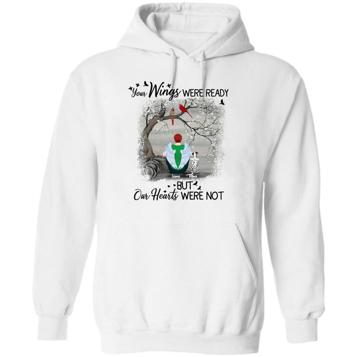 Personalized Pet Memorial T-shirt/Pullover Hoodie - Up to 4 Pets - Best Memorial Gift For Dog/Cat Lover - Your Wings Were Ready But Our Hearts Were Not