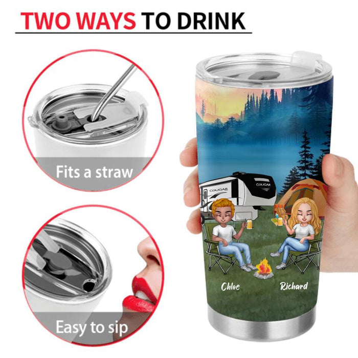 Personalized Camping Friends Tumbler - Up to 7 People - Gift Idea For Friends/Camping Lover - Here's To The Nights We Don't Remember With The Friends We Won't Forget