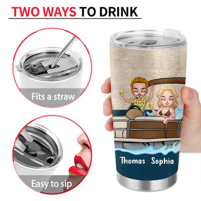 Personalized Pontoon Couple/Queen/Captain Tumbler - Couple/Man/Woman - Pontoon Gift Idea - Husband And Wife Pontoon Partners For Life