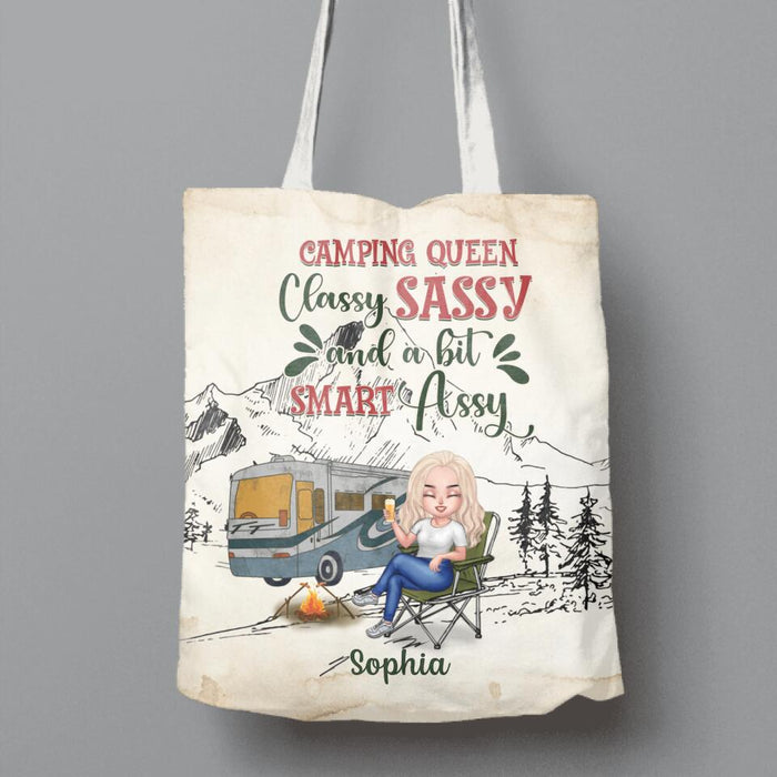 Personalized Camping Queen Canvas Bag - Gift Idea For Camping Lovers - Camping Queen Classy Sassy And A Bit Smart Assy
