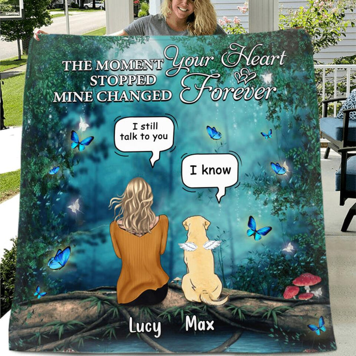 Personalized Memorial Pet Fleece Throw Blanket/Quilt - Adult/Couple With Up to 5 Pets - Memorial Gift Idea For Cat/Dog Lover - The Moment Your Heart Stopped Mine Changed Forever