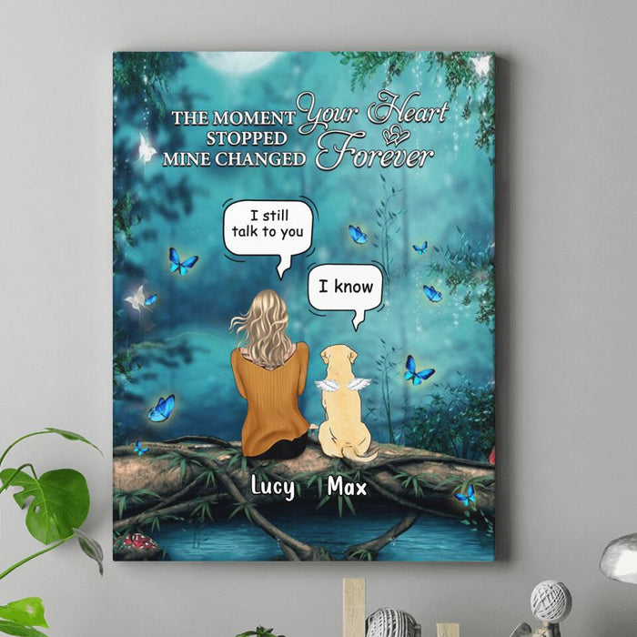 Personalized Memorial Pet Canvas - Adult/Couple With Up to 5 Pets - Memorial Gift Idea For Cat/Dog Lover - The Moment Your Heart Stopped Mine Changed Forever