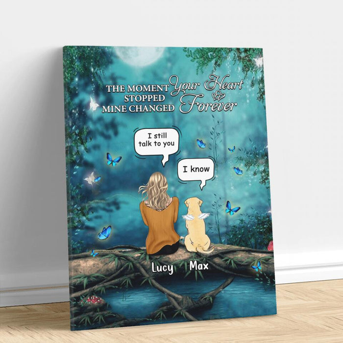 Personalized Memorial Pet Canvas - Adult/Couple With Up to 5 Pets - Memorial Gift Idea For Cat/Dog Lover - The Moment Your Heart Stopped Mine Changed Forever